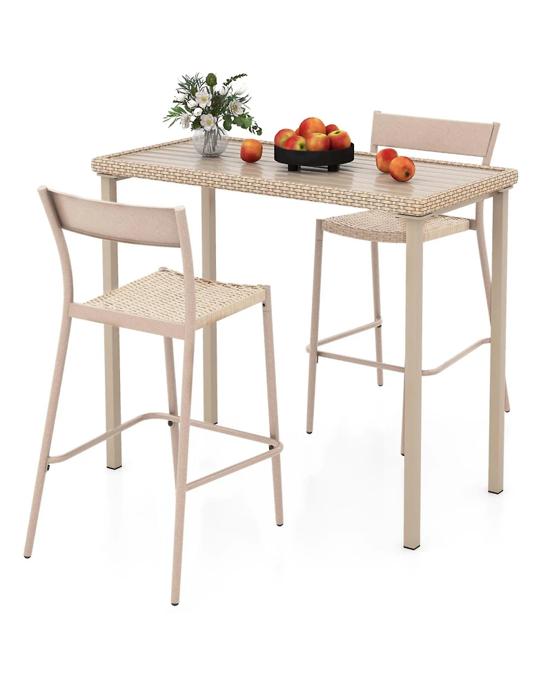 sumyeg 3-Piece Patio Bar Table Set with Bar Height Table and 2 Armless Chairs