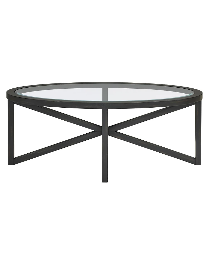 sumyeg Modern Round Tempered Glass Outdoor Coffee Table with Solid Wood Base