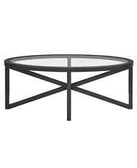 sumyeg Modern Round Tempered Glass Outdoor Coffee Table with Solid Wood Base