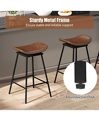 Gouun Set of 2 Faux Leather Swivel Backless Counter Height Bar Stools with Metal Legs