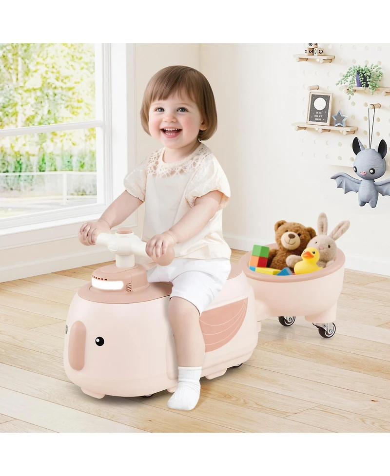 Slickblue Toddler Ride-On Car with Trailer, Lights and Music