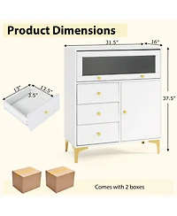 Sugift Chest of Drawers with Fluted Glass Door and Storage