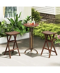 Gouun Backless Folding Counter Height Bar Stools Set of 2 with Teak Wood Frame and Saddle Seat