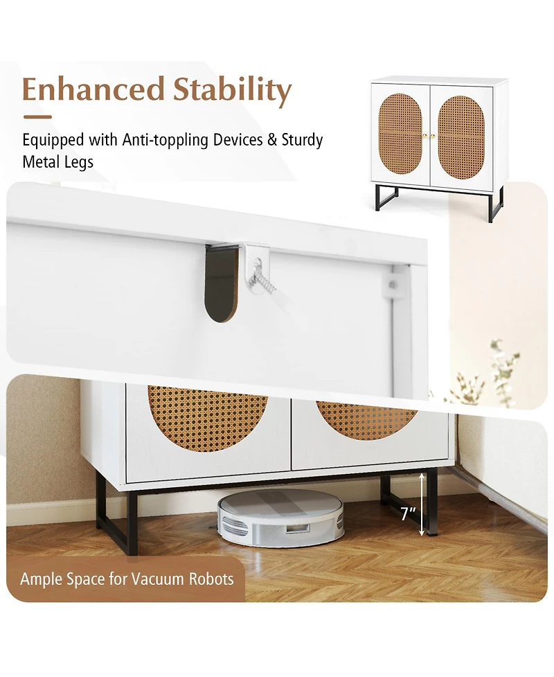 Sugift Rattan Buffet Storage Cabinet with Doors and Adjustable Shelf