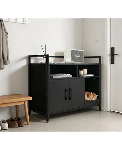 Zeus & Ruta Modern Cat Washroom with Double Doors and Scratch Board