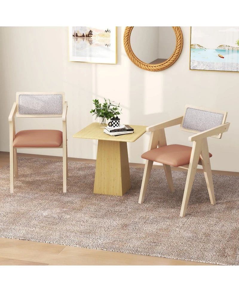 Gouun Mid Century Wooden Accent Chairs Set of 2 with Leathaire Cushions