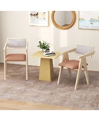 Gouun Mid Century Wooden Accent Chairs Set of 2 with Leathaire Cushions