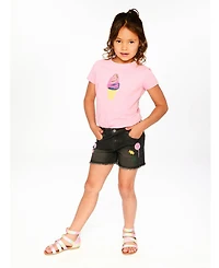 Deux par Deux Little Girls Denim Shorts with Embroidery