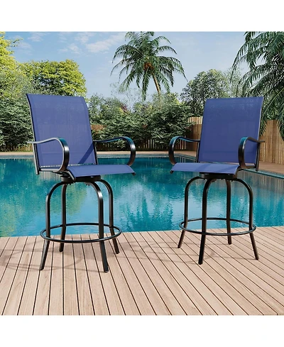 gaomon 2 Piece Outdoor Swivel Bar Chairs, Patio High Swivel Bar Stools, All Weather High Back and Armrest Patio Chairs, Outdoor Rotating BarChair