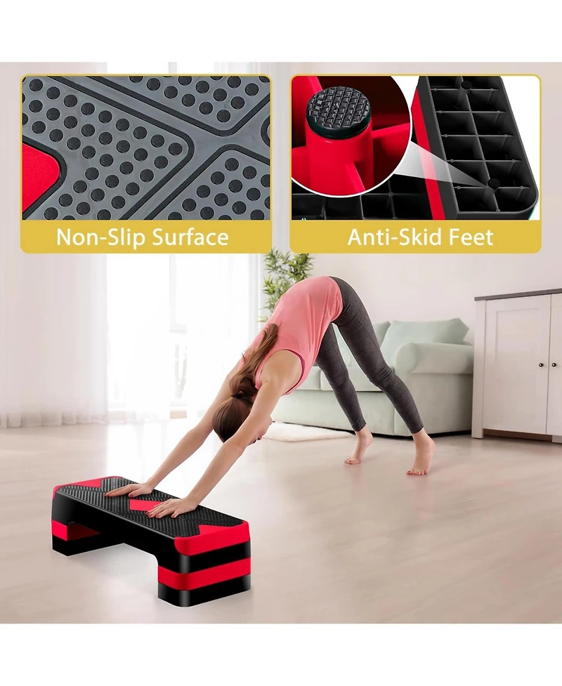 Zeny 26.5 inch Aerobic Step Platform with 4 Step Risers, Height Adjustable Exercise Stepper for Home Gym Workouts