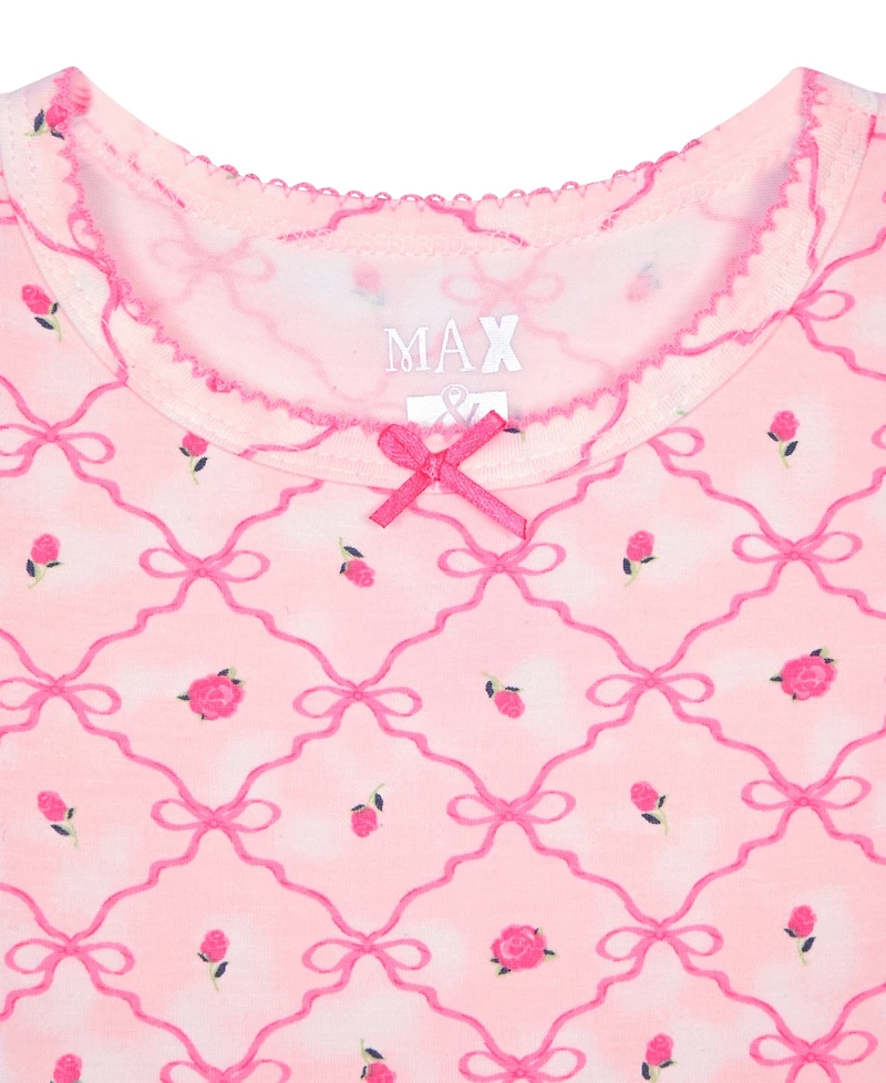 Max & Olivia Toddler Girls' 12M-5T Round Neck Top and Pull-On Pants, 3-Piece Set