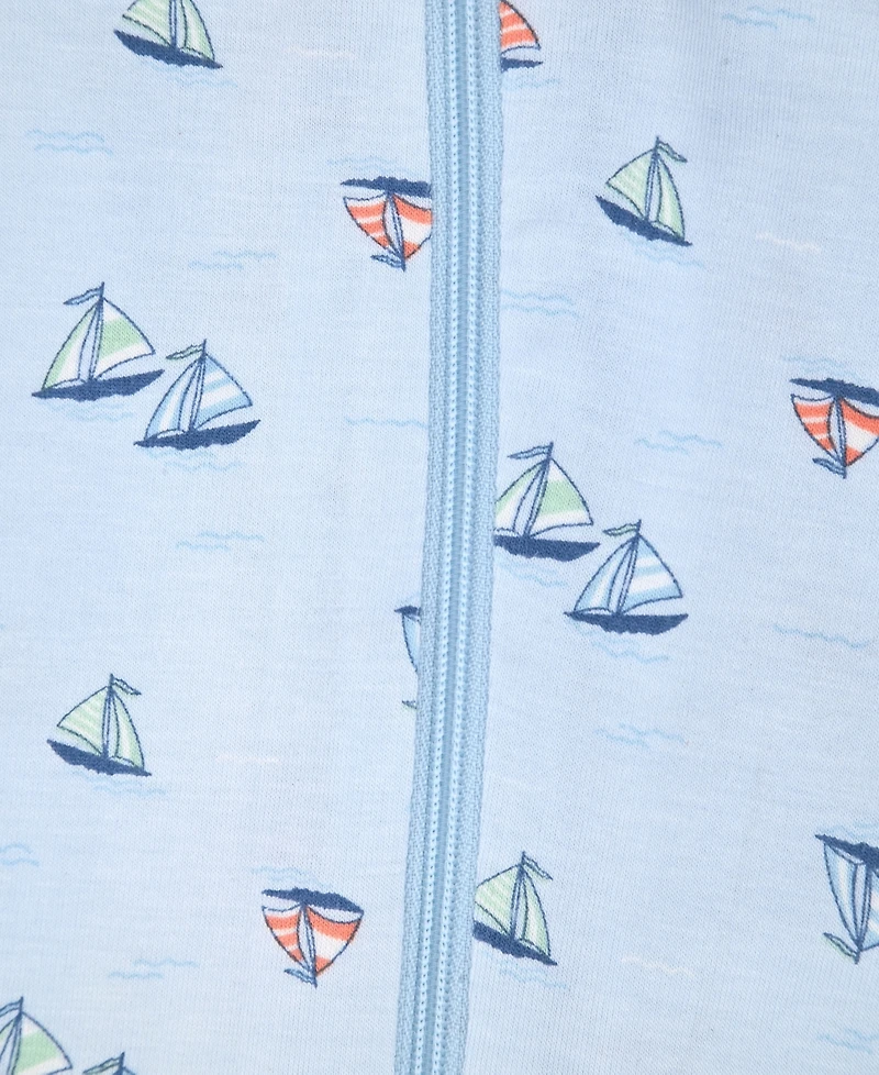 Max & Olivia Baby Boys' Sail Boat Printed Round Neck Footie Sleep Play and Hat, 2-Piece Set