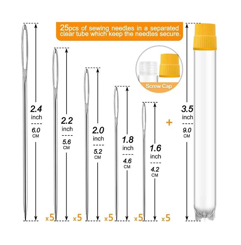 Gnuadz Large Eye Hand Sewing Needles Assorted Sizes Embroidery 25/50 With Threaders 25 Pack