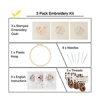 Gnuadz 3 Pack Embroidery Starter Kit Beginners Stamped Cross Cute Flowers Patterns Hoop Threads Adults