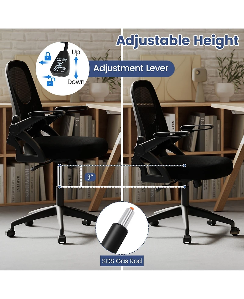 Slickblue Computer Chair Ergonomic Lumbar Support Flip Up Arms