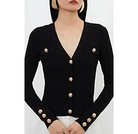 Karen Millen Women's Viscose Blend Rib Military Trim Cardigan