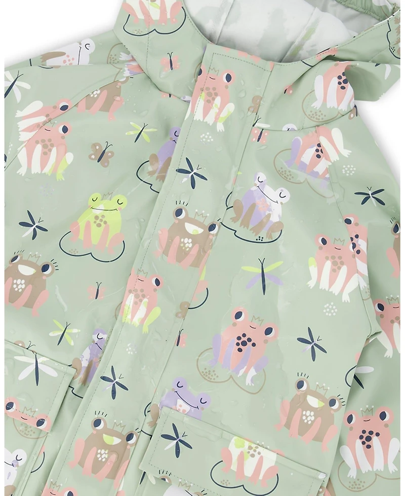 Deux par Deux Big Girls Rain Jacket in Polyurethane Frog Print