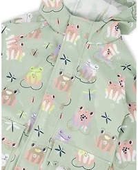 Deux par Deux Big Girls Rain Jacket in Polyurethane Frog Print