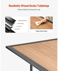 Gouun Wood-Like Steel Slat Patio Dining Table with Umbrella Hole