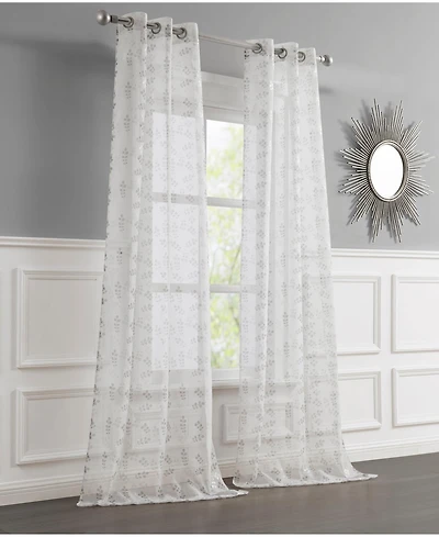 Dainty Home Clarrissa Leaf Designed Linen Textured Metallic Light Filtering Window Curtain Panels with Grommets, 2-Pack