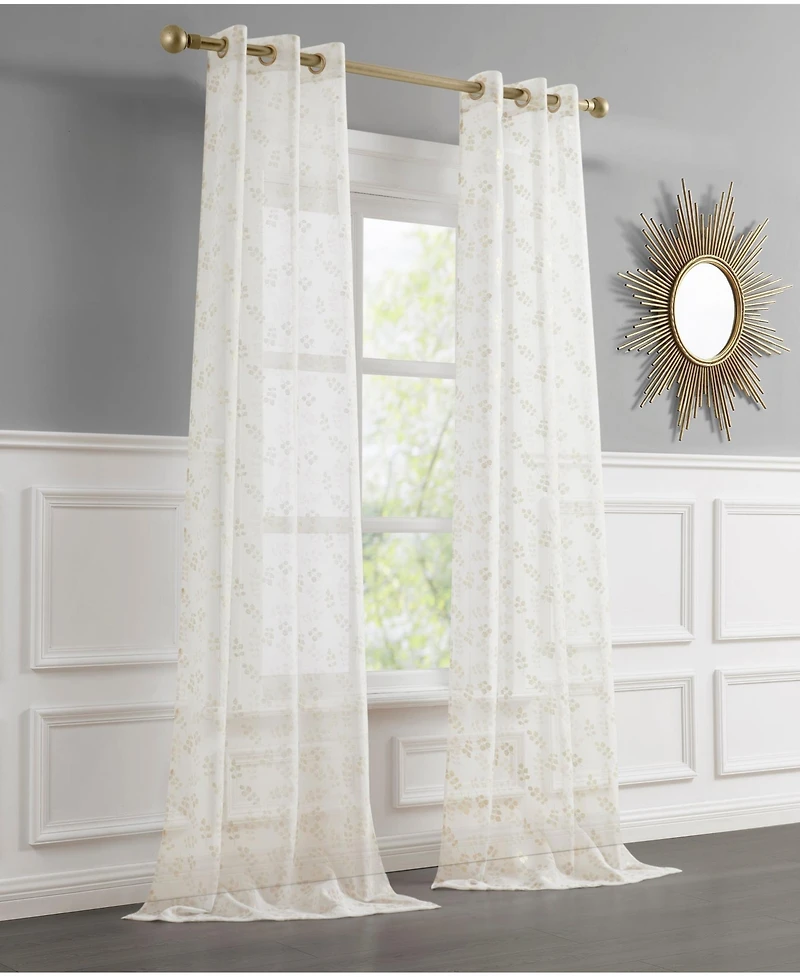 Dainty Home Clarrissa Leaf Designed Linen Textured Metallic Light Filtering Window Curtain Panels with Grommets, 2-Pack