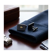 Metallo Stainless Steel, Brushed Gold Cross Cufflinks