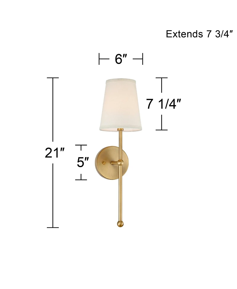 Elena Modern Wall Light Sconces Set of 2 Warm Brass Gold Metal Hardwired 6" Cream Linen Shade for Bedroom Bedside Living Room House Home Hallway Dinin