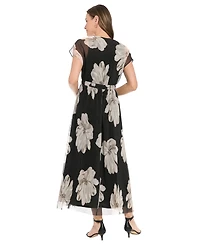 London Times Petite Printed Surplice Neck Maxi Dress