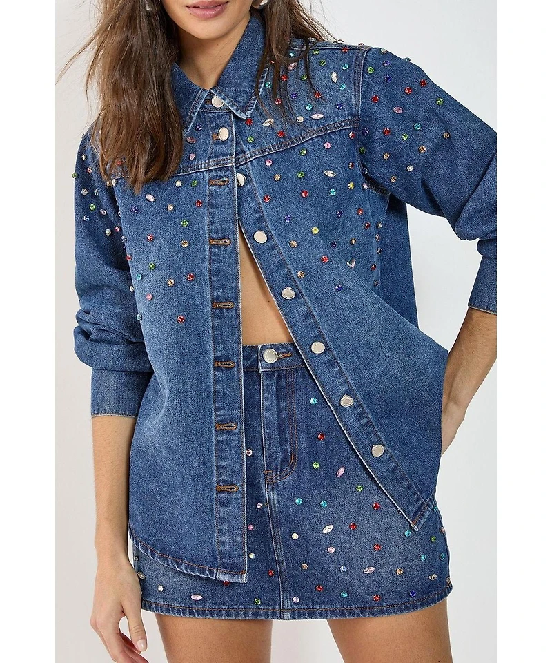 Nasty Gal Women's Denim Embellished Long Sleeve Shirt