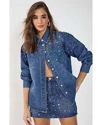 Nasty Gal Women's Denim Embellished Long Sleeve Shirt
