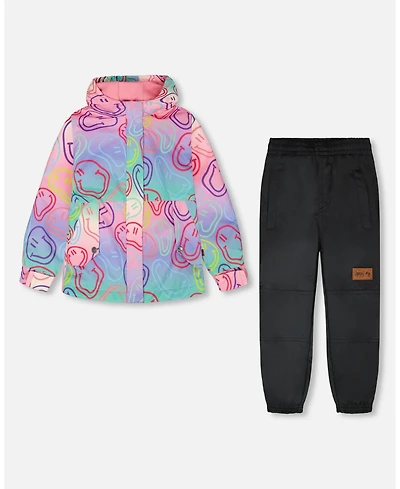Deux par Deux Girl Two-Piece Mid-Season Outerwear Set Multicolored Printed Smileys - Child