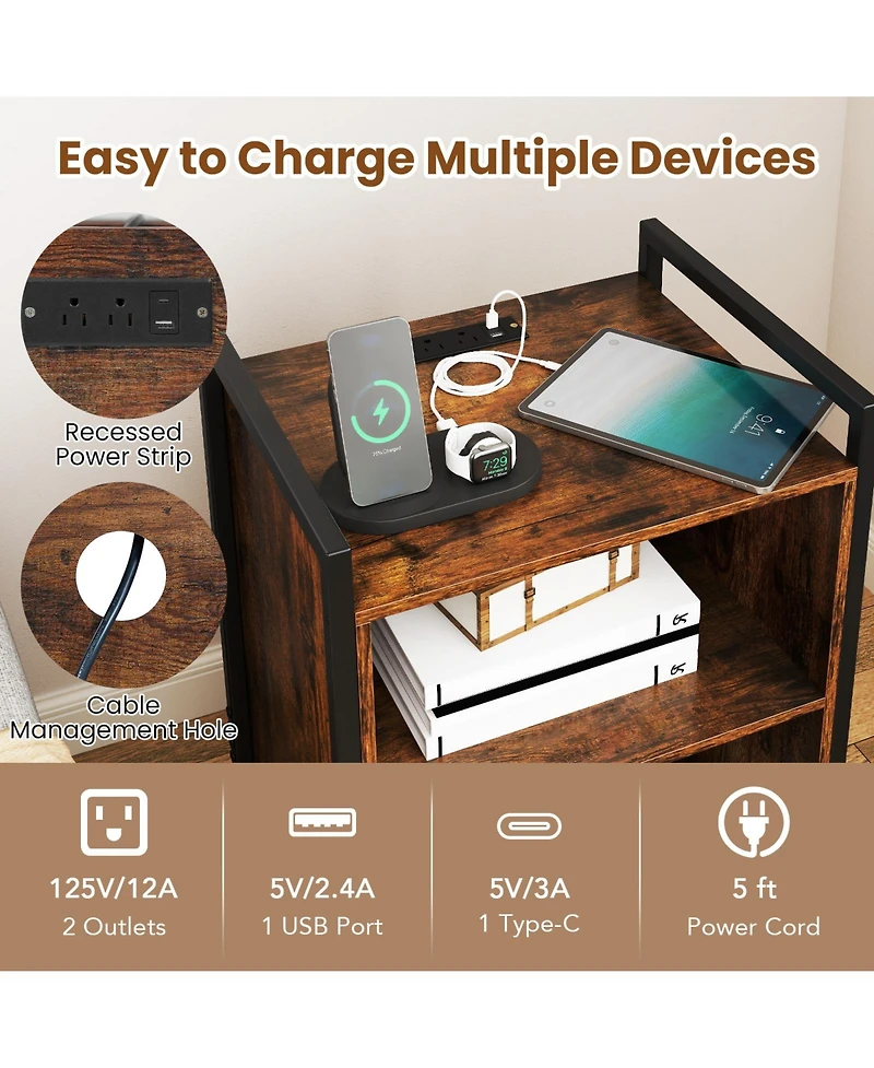 Sugift Mobile Record Player Stand with Power Outlet Storage