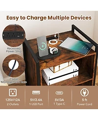Sugift Mobile Record Player Stand with Power Outlet Storage
