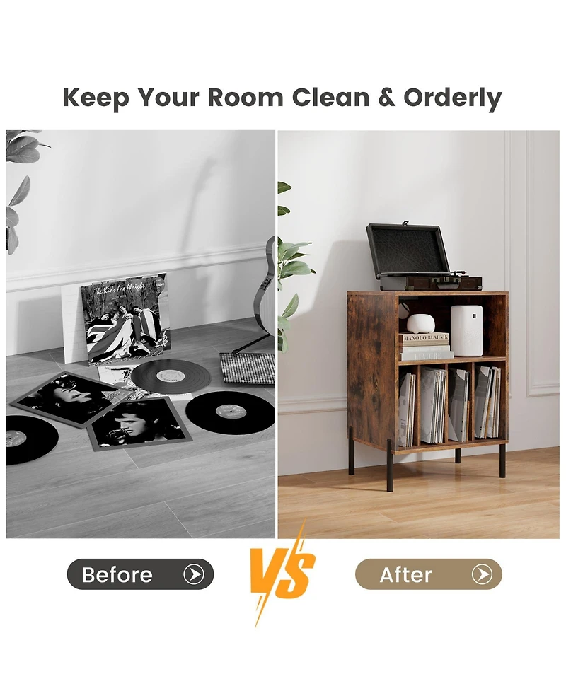 Sugift Record Player Stand with Storage Shelf and Charging Station