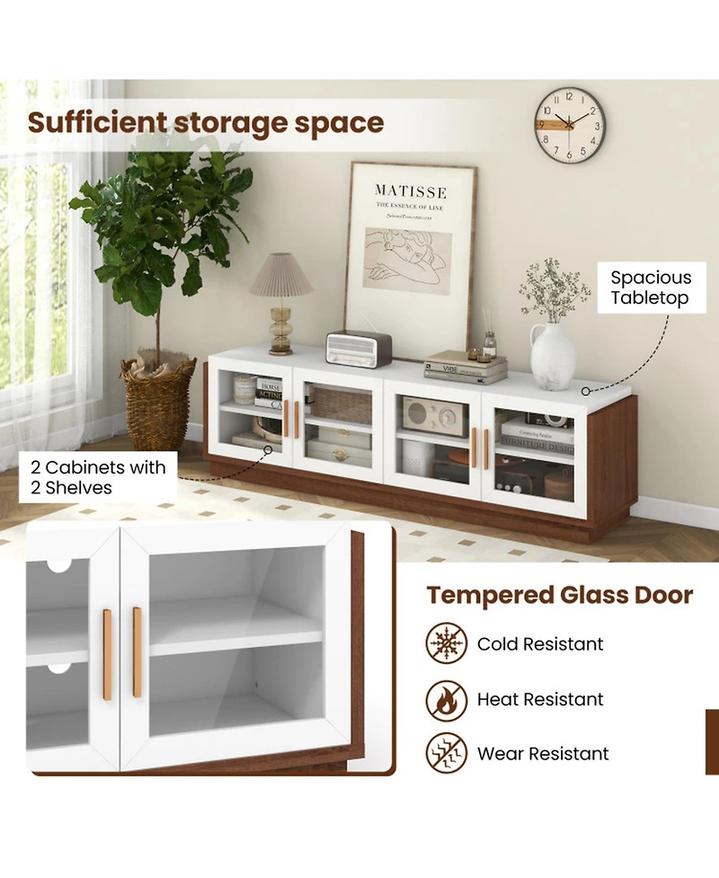 Gouun 70 in Tv Stand with 4 Tempered Glass Doors for TVs up to 75