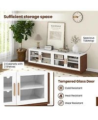 Gouun 70 in Tv Stand with 4 Tempered Glass Doors for TVs up to 75