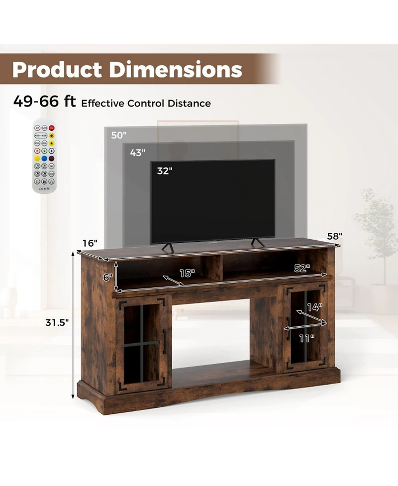 Gouun 58 in Tv Stand with Rgb Led Lighting and Adjustable Glass Shelves