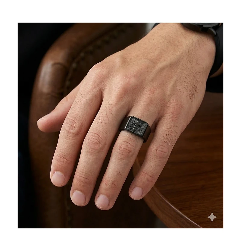 Metallo Steel Pebbled Cross Ring