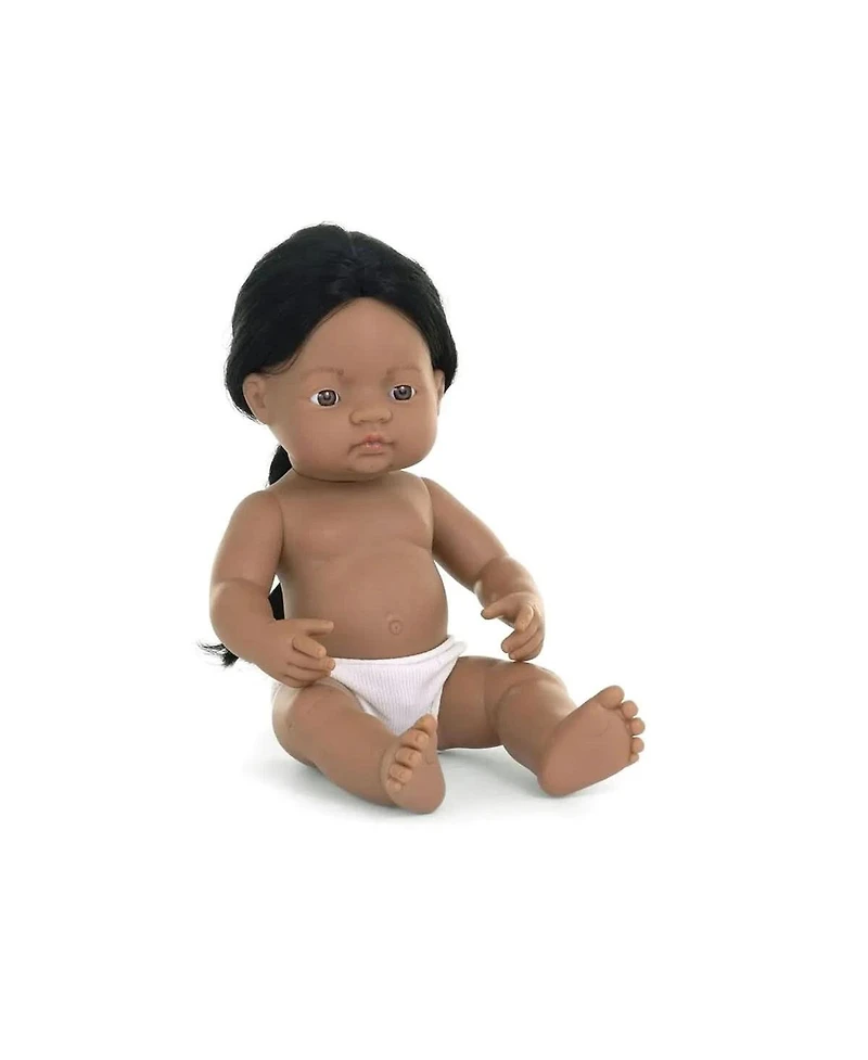 Miniland baby Doll 15'' Native American Boy (Polybag) - Made in Spain, Anatomically Correct, Quality, Inclusion, Vanilla scented