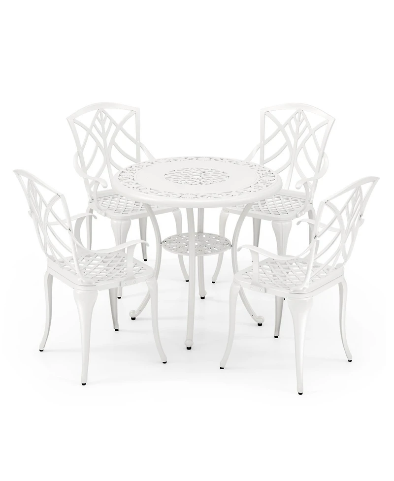 Gouun Round Cast Aluminum Patio Dining Table with Umbrella Hole