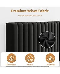 Homfan Set of 2 Dreamy Velvet Platform Bed with Adjustable Channel-Tufted Headboard – Soft Linen Upholstery, No Box Spring Needed