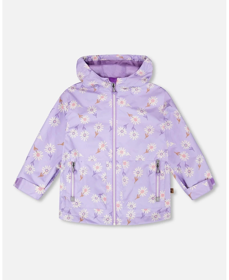 Deux par Deux Girl Mid-Season Jacket Purple Daisy Print - Child