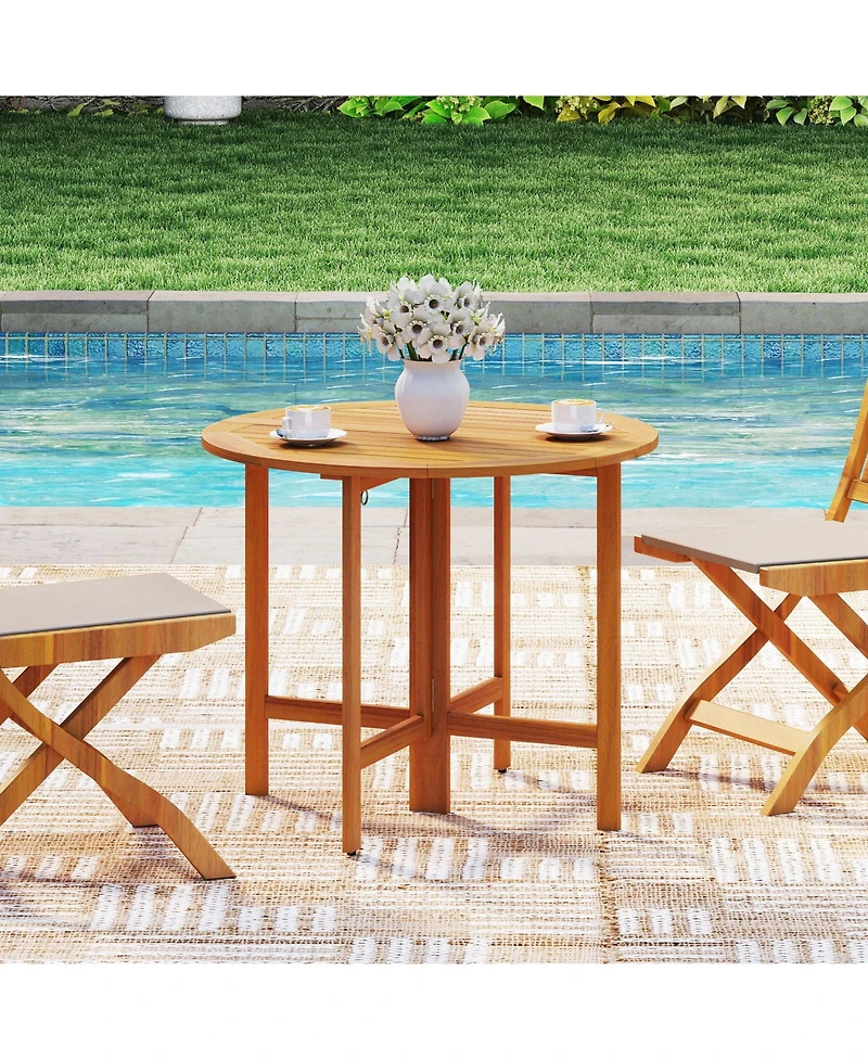 Gouun 36 in Round Folding Acacia Wood Patio Dining Table