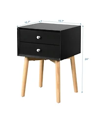 Rainsken Mid-Century Modern Nightstand with 2 Drawers and Rubber Wood Legs, Bedside Table, Sturdy Storage Cabinet for Bedroom, Study and Living Room