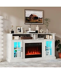 Gouun 58 in Fireplace Tv Stand with Led Lights and Glass Door Cabinets