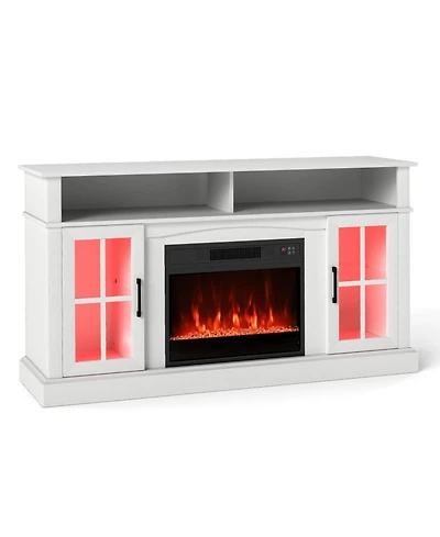 Gouun 58 in Fireplace Tv Stand with Led Lights and Glass Door Cabinets