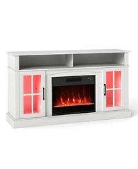 Gouun 58 in Fireplace Tv Stand with Led Lights and Glass Door Cabinets