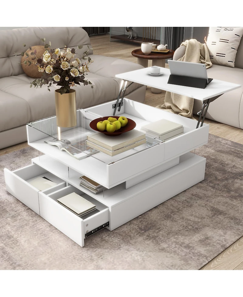 Rainsken Lift-Top Coffee Table, Modern Square Center Table