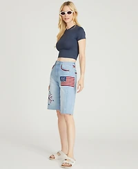 Driftwood Women's Palmer Patriotic Embroidered High-Rise Denim Shorts