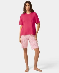 Hue Women's Short-Sleeve Cotton Candied Boxy Pajamas Top
